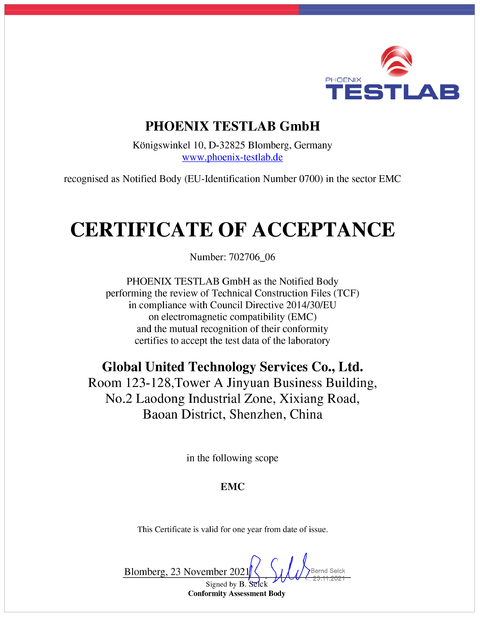 چین Global United Technology Services Co.,Ltd. گواهینامه ها